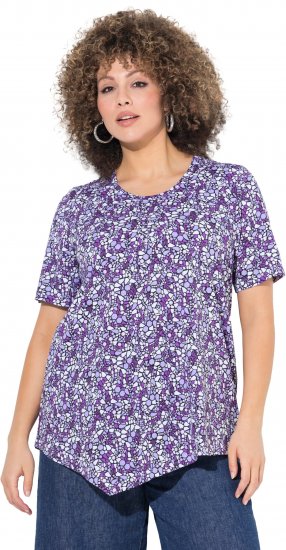 Ulla Popken Floral Pointed Hem Short Sleeve Tee Purple - T-shirts estampadas para mulher - 