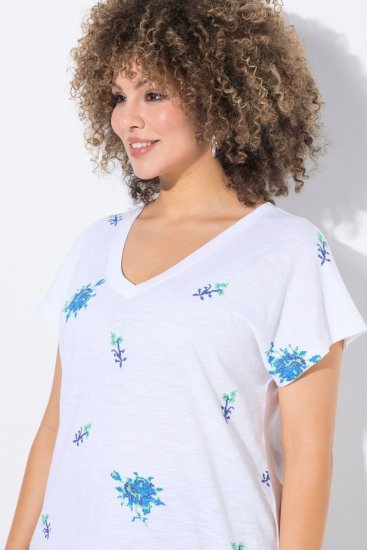 Ulla Popken Cross Stitch Short Sleeve Tee Snow White - T-shirts estampadas para mulher - T-shirts Estampadas para Mulher