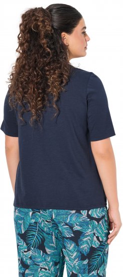 Ulla Popken Ride The Wave Short Sleeve V-Neck Graphic Tee Navy Blue - T-shirts estampadas para mulher - 