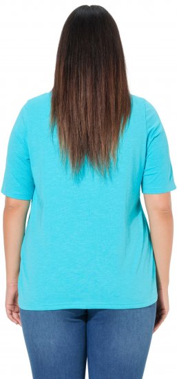 Ulla Popken Ride The Wave Short Sleeve V-Neck Graphic Tee Deep Aqua - T-shirts estampadas para mulher - 