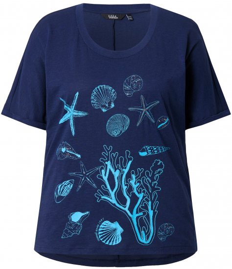 Ulla Popken Marine Print Short Sleeve Tee Ink Blue - T-shirts estampadas para mulher - 