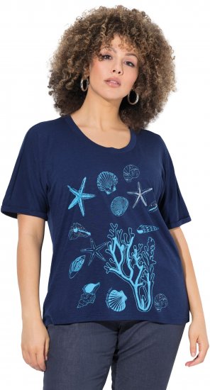 Ulla Popken Marine Print Short Sleeve Tee Ink Blue - T-shirts estampadas para mulher - 