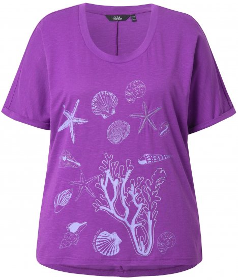 Ulla Popken Marine Print Short Sleeve Tee Purple - T-shirts estampadas para mulher - 