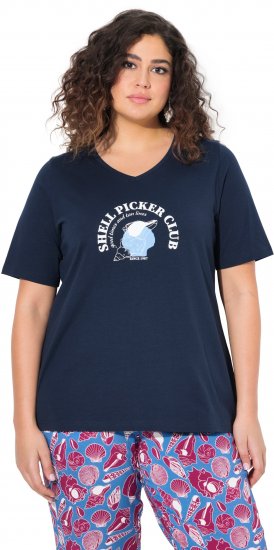Ulla Popken Shell Picker Club Short Sleeve Graphic Tee Navy - T-shirts estampadas para mulher - 
