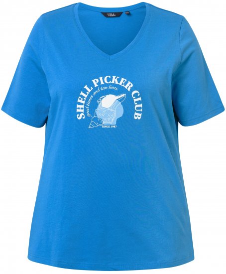 Ulla Popken Shell Picker Club Short Sleeve Graphic Tee Teal Blue - ROUPA PARA MULHER 40-66 - 