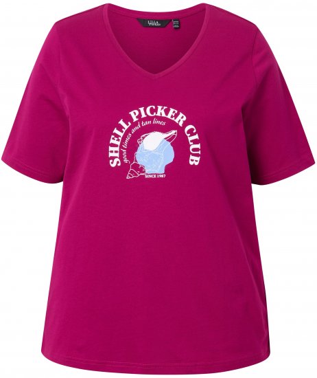 Ulla Popken Shell Picker Club Short Sleeve Graphic Tee Magnolia Red - T-shirts estampadas para mulher - 
