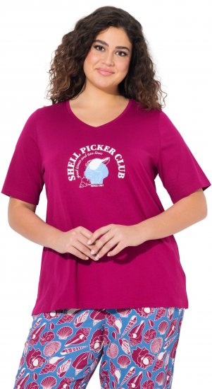 Ulla Popken Shell Picker Club Short Sleeve Graphic Tee Magnolia Red - T-shirts estampadas para mulher - 