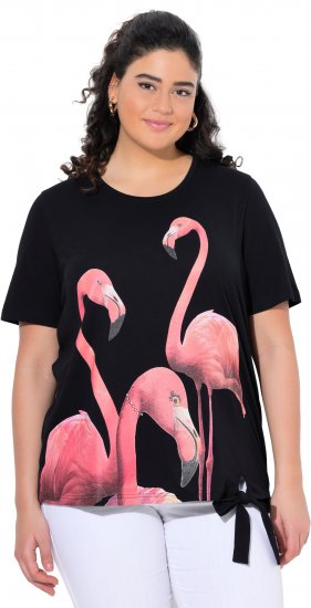 Ulla Popken Flamingo Short Sleeve Graphic Tee Black - T-shirts estampadas para mulher - 