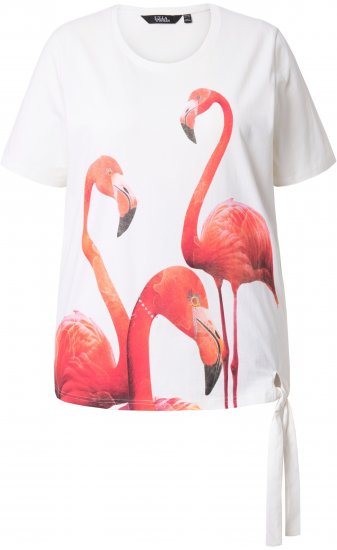 Ulla Popken Flamingo Short Sleeve Graphic Tee Off-White - T-shirts estampadas para mulher - 