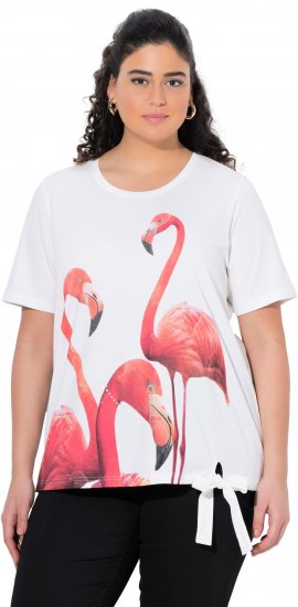 Ulla Popken Flamingo Short Sleeve Graphic Tee Off-White - T-shirts estampadas para mulher - 