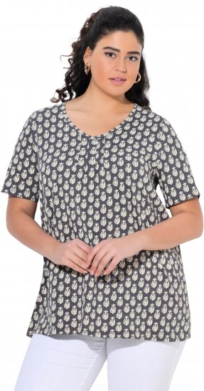 Ulla Popken Cactus Print Short Sleeve V-Neck Tee Graphite Grey - T-shirts estampadas para mulher - 