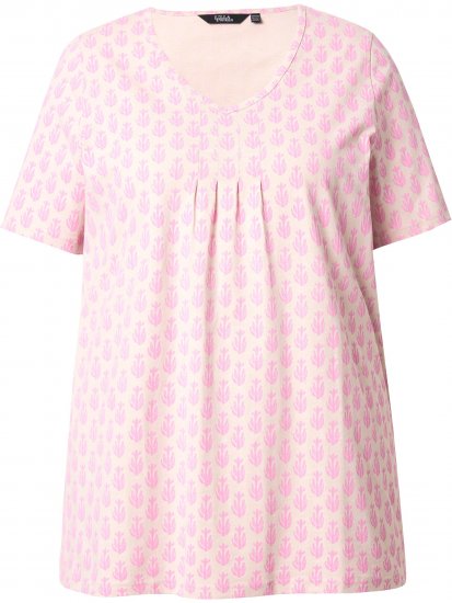 Ulla Popken Cactus Print Short Sleeve V-Neck Tee Pink - T-shirts estampadas para mulher - 