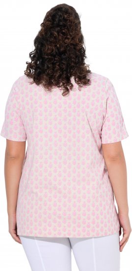 Ulla Popken Cactus Print Short Sleeve V-Neck Tee Pink - T-shirts estampadas para mulher - 
