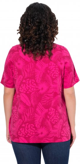 Ulla Popken Feather Print Short Sleeve V-Neck Tee Berry - T-shirts estampadas para mulher - 