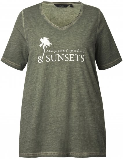 Ulla Popken Sunset Lettering Short Sleeve Graphic Tee Olive - T-shirts estampadas para mulher - 
