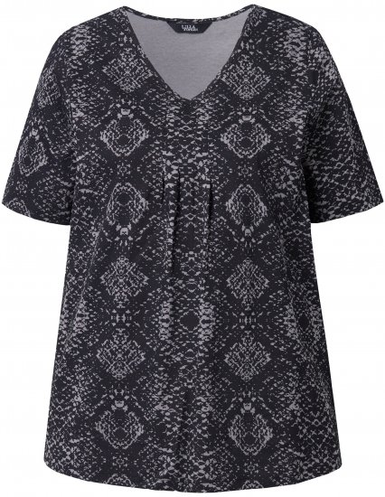 Ulla Popken Snake Print V-Neck Tee Graphite Grey - T-shirts estampadas para mulher - 