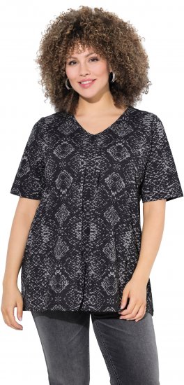 Ulla Popken Snake Print V-Neck Tee Graphite Grey - T-shirts estampadas para mulher - 