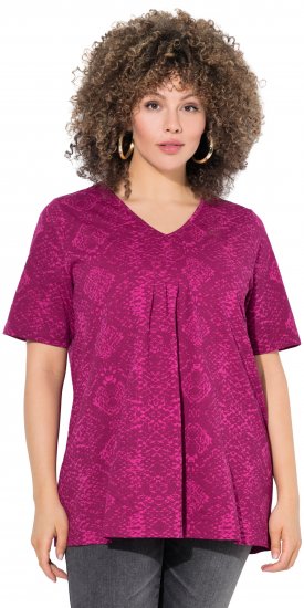 Ulla Popken Snake Print V-Neck Tee Magnolia Red - T-shirts estampadas para mulher - 