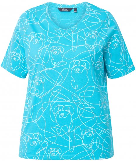 Ulla Popken Abstract Animal Print Short Sleeve Tee Deep Aqua - T-shirts estampadas para mulher - 
