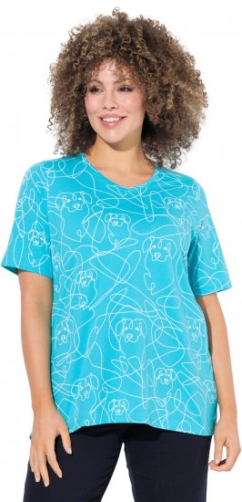 Ulla Popken Abstract Animal Print Short Sleeve Tee Deep Aqua - T-shirts estampadas para mulher - 