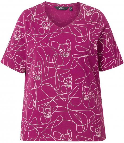 Ulla Popken Abstract Animal Print Short Sleeve Tee Magnolia Red - T-shirts estampadas para mulher - 