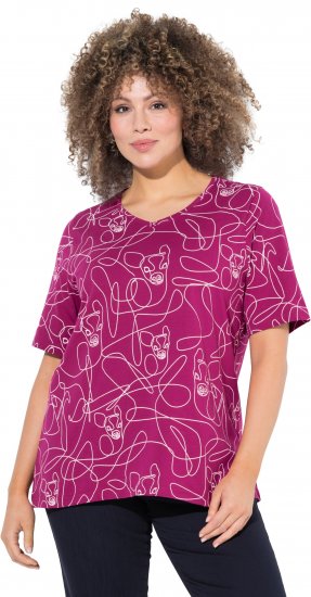 Ulla Popken Abstract Animal Print Short Sleeve Tee Magnolia Red - T-shirts estampadas para mulher - 