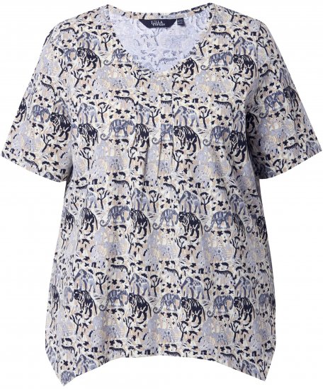 Ulla Popken Half-sleeve A-line V-neck Pointed Hem Animal Pattern T-shirt Moss - T-shirts estampadas para mulher - 