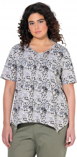 Ulla Popken Half-sleeve A-line V-neck Pointed Hem Animal Pattern T-shirt Moss - T-shirts estampadas para mulher - 