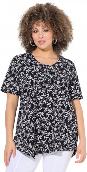 Ulla Popken Bow Print Short Sleeve Pointed Hem Tee Black - T-shirts estampadas para mulher - 