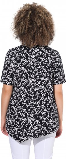 Ulla Popken Bow Print Short Sleeve Pointed Hem Tee Black - T-shirts estampadas para mulher - 