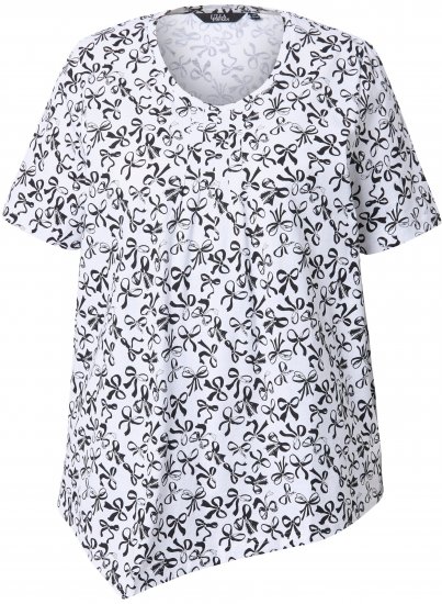 Ulla Popken Bow Print Short Sleeve Pointed Hem Tee Snow White - T-shirts estampadas para mulher - 