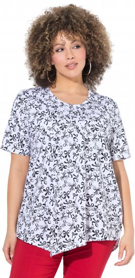 Ulla Popken Bow Print Short Sleeve Pointed Hem Tee Snow White - T-shirts estampadas para mulher - 