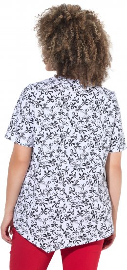 Ulla Popken Bow Print Short Sleeve Pointed Hem Tee Snow White - T-shirts estampadas para mulher - 