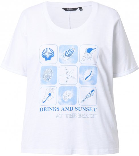 Ulla Popken Drinks And Sunset Graphic Tee Snow White - T-shirts estampadas para mulher - 