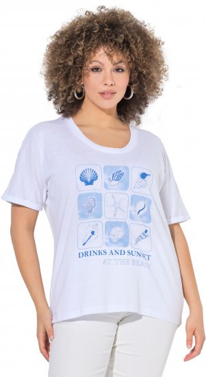 Ulla Popken Drinks And Sunset Graphic Tee Snow White - T-shirts estampadas para mulher - 