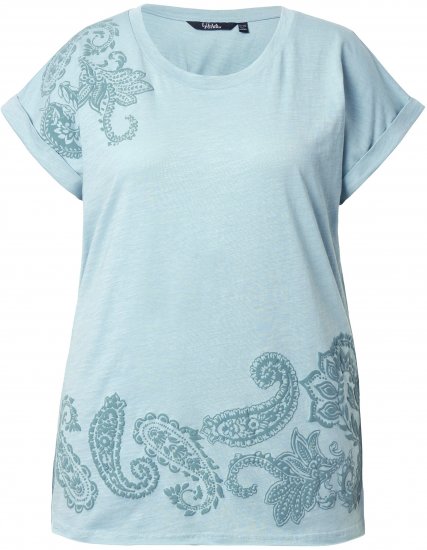 Ulla Popken Textured Paisley Motif Cap Sleeve Tee Light Moss Green - T-shirts estampadas para mulher - 