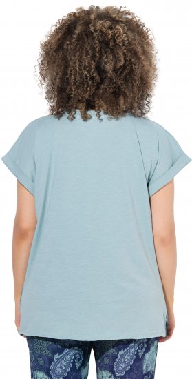 Ulla Popken Textured Paisley Motif Cap Sleeve Tee Light Moss Green - T-shirts estampadas para mulher - 