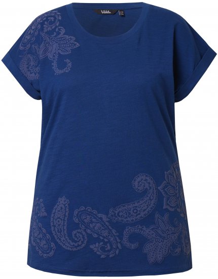 Ulla Popken Textured Paisley Motif Cap Sleeve Tee Navy - T-shirts estampadas para mulher - 