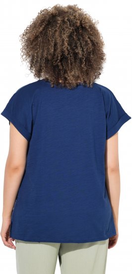 Ulla Popken Textured Paisley Motif Cap Sleeve Tee Navy - T-shirts estampadas para mulher - 