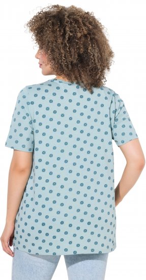 Ulla Popken Tile Print Short Sleeve Pleated Tee Light Moss Green - T-shirts estampadas para mulher - 