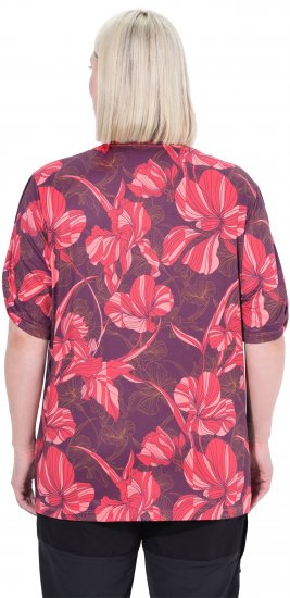 Ulla Popken Quick Drying Flower Print Short Sleeve Tee Dark Cherry - T-shirts estampadas para mulher - 