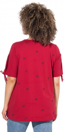 Ulla Popken Bow Print Split Sleeve Tee Ruby Red - T-shirts estampadas para mulher - 
