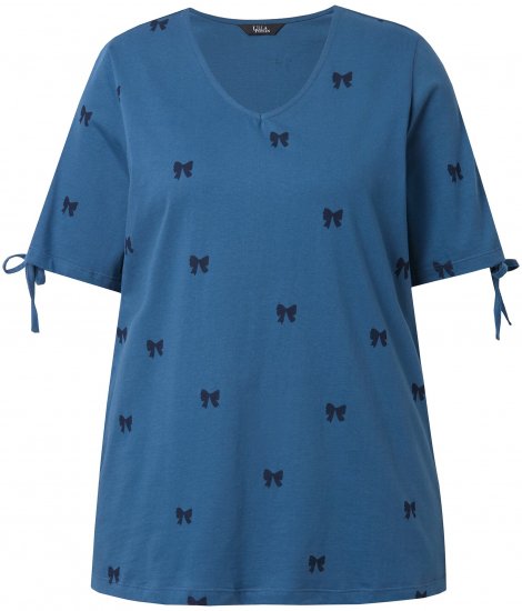 Ulla Popken Bow Print Split Sleeve Tee Indigo Denim - T-shirts estampadas para mulher - 