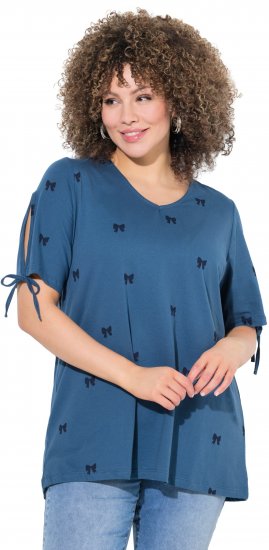 Ulla Popken Bow Print Split Sleeve Tee Indigo Denim - T-shirts estampadas para mulher - 