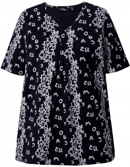 Ulla Popken Letter Print Short Sleeve Tee Black - T-shirts estampadas para mulher - 