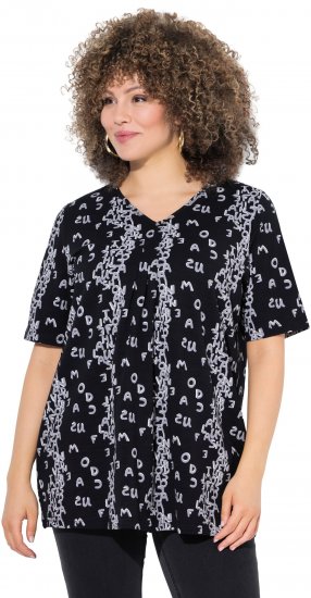 Ulla Popken Letter Print Short Sleeve Tee Black - T-shirts estampadas para mulher - 