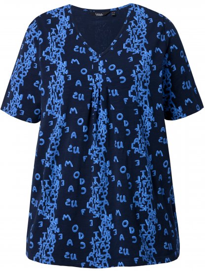 Ulla Popken Letter Print Short Sleeve Tee Navy - T-shirts estampadas para mulher - 