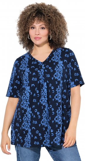 Ulla Popken Letter Print Short Sleeve Tee Navy - T-shirts estampadas para mulher - 