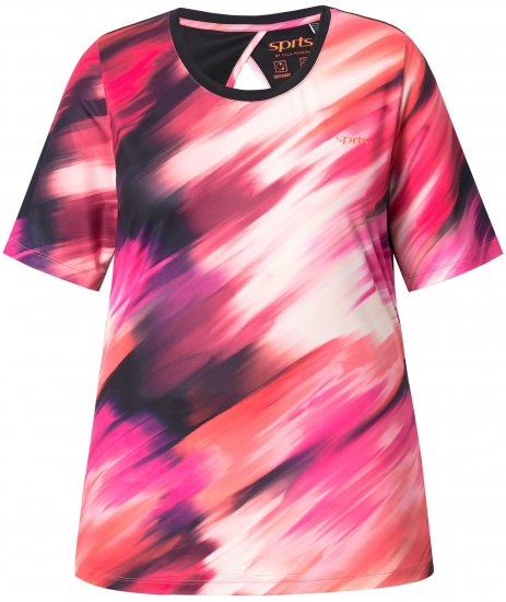 Ulla Popken Cutout Abstract Print Short Sleeve Tee Hibiscus Red - T-shirts estampadas para mulher - 