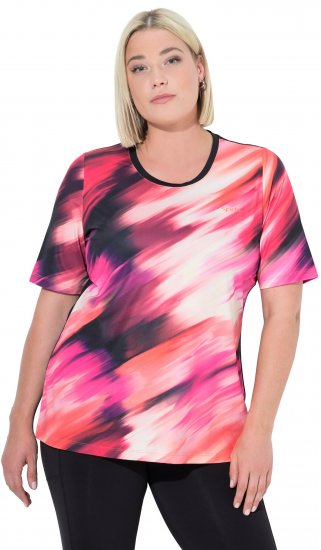Ulla Popken Cutout Abstract Print Short Sleeve Tee Hibiscus Red - T-shirts estampadas para mulher - 